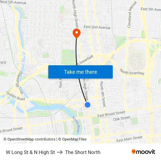 W Long St & N High St to The Short North map