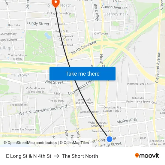 E Long St & N 4th St to The Short North map