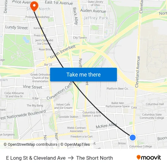 E Long St & Cleveland Ave to The Short North map