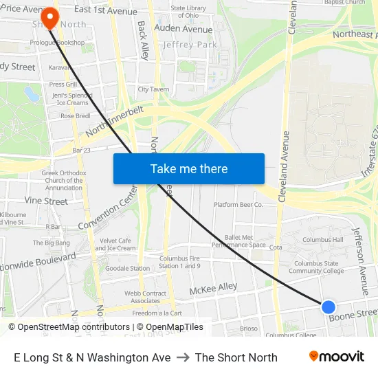 E Long St & N Washington Ave to The Short North map