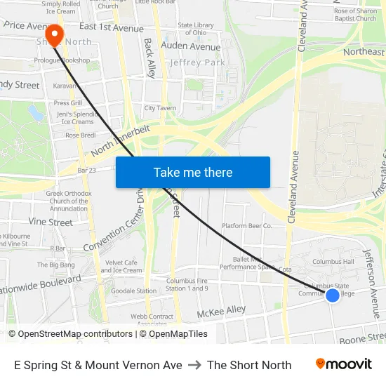 E Spring St & Mount Vernon Ave to The Short North map