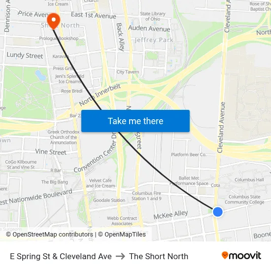 E Spring St & Cleveland Ave to The Short North map