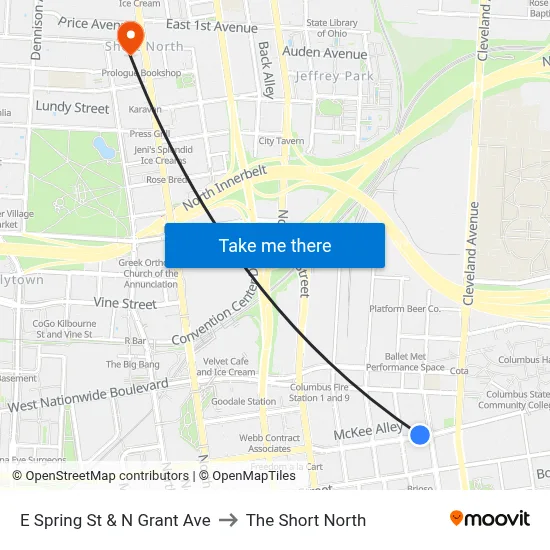 E Spring St & N Grant Ave to The Short North map