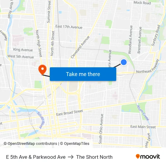 E 5th Ave & Parkwood Ave to The Short North map