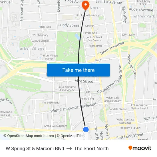 W Spring St & Marconi Blvd to The Short North map