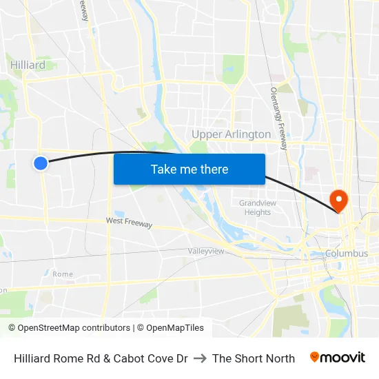 Hilliard Rome Rd & Cabot Cove Dr to The Short North map