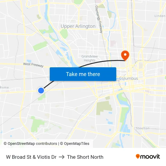 W Broad St & Viotis Dr to The Short North map