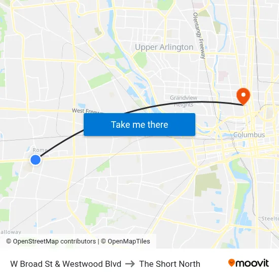 W Broad St & Westwood Blvd to The Short North map
