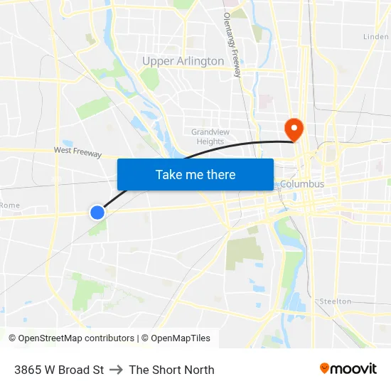 3865 W Broad St to The Short North map