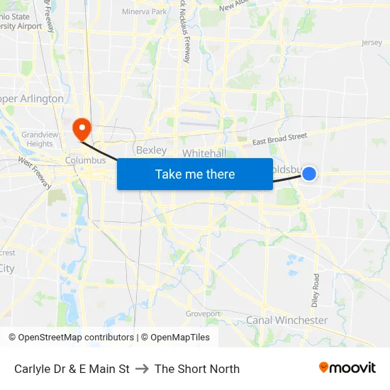 Carlyle Dr & E Main St to The Short North map