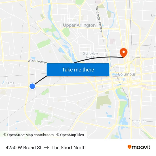 4250 W Broad St to The Short North map