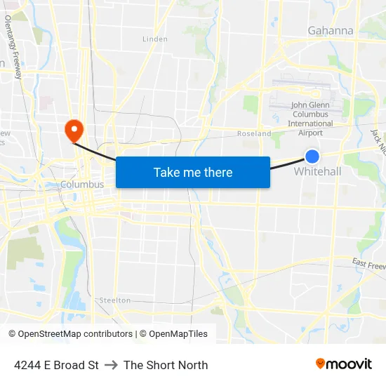4244 E Broad St to The Short North map
