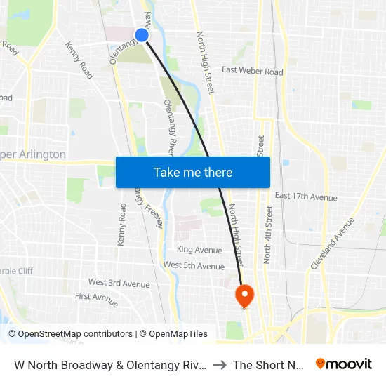 W North Broadway & Olentangy River Rd to The Short North map