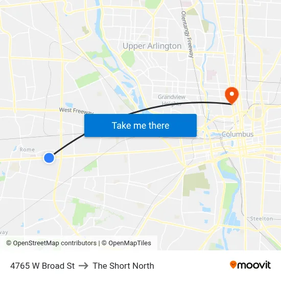4765 W Broad St to The Short North map