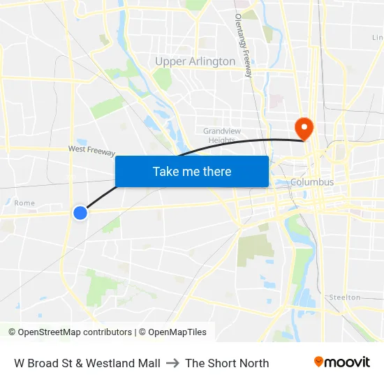 W Broad St & Westland Mall to The Short North map