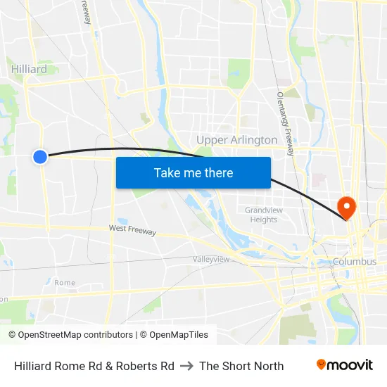 Hilliard Rome Rd & Roberts Rd to The Short North map