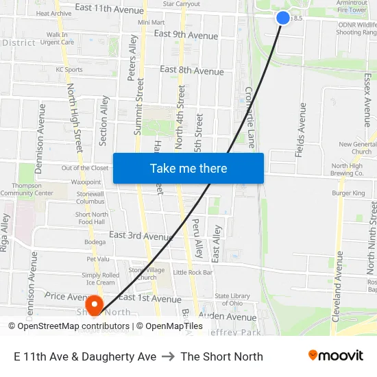 E 11th Ave & Daugherty Ave to The Short North map