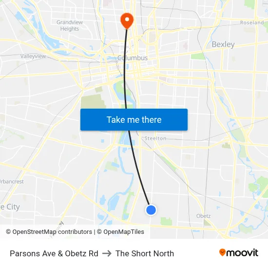 Parsons Ave & Obetz Rd to The Short North map