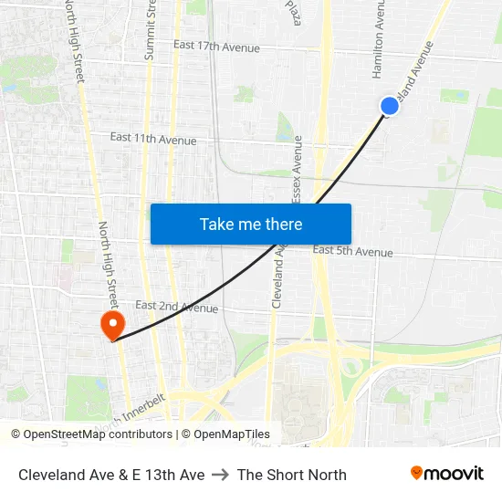 Cleveland Ave & E 13th Ave to The Short North map