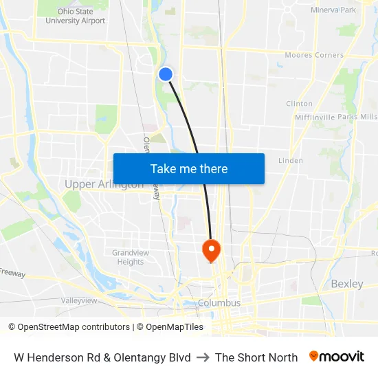 W Henderson Rd & Olentangy Blvd to The Short North map