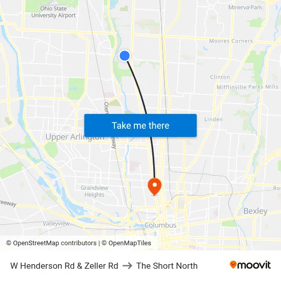 W Henderson Rd & Zeller Rd to The Short North map