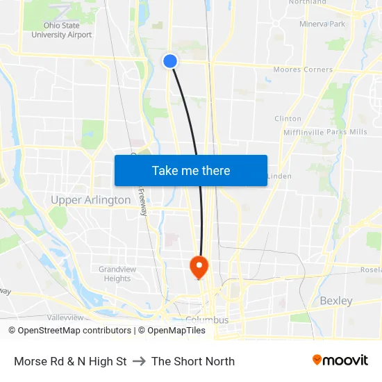 Morse Rd & N High St to The Short North map