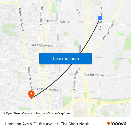 Hamilton Ave & E 18th Ave to The Short North map