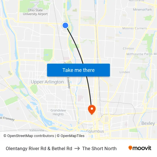 Olentangy River Rd & Bethel Rd to The Short North map