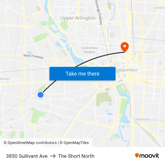 3850 Sullivant Ave to The Short North map