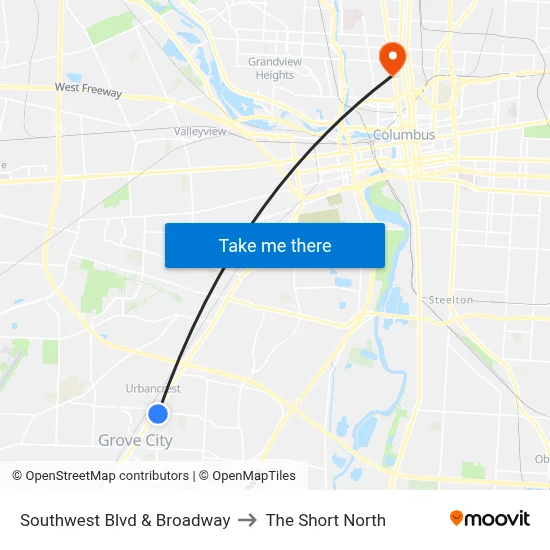 Southwest Blvd & Broadway to The Short North map