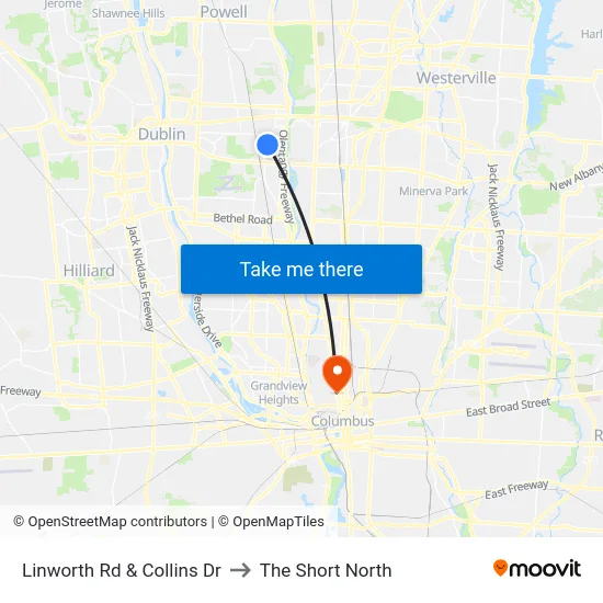 Linworth Rd & Collins Dr to The Short North map