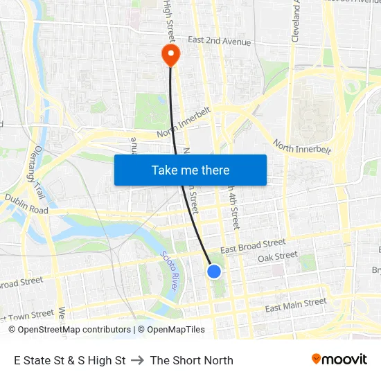 E State St & S High St to The Short North map
