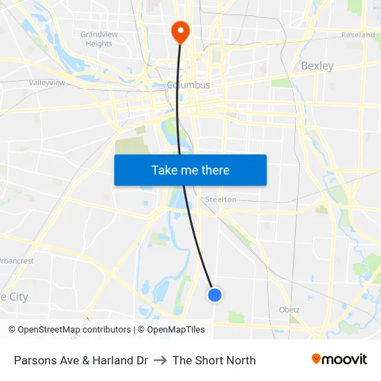 Parsons Ave & Harland Dr to The Short North map