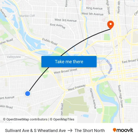 Sullivant Ave & S Wheatland Ave to The Short North map