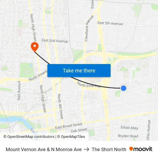 Mount Vernon Ave & N Monroe Ave to The Short North map