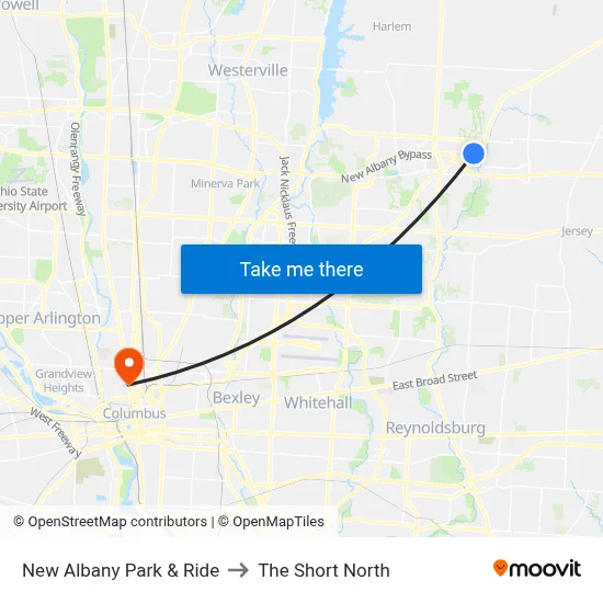 New Albany Park & Ride to The Short North map