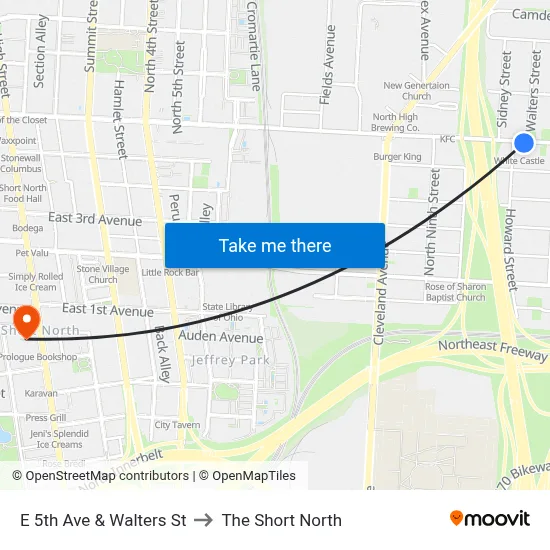 E 5th Ave & Walters St to The Short North map
