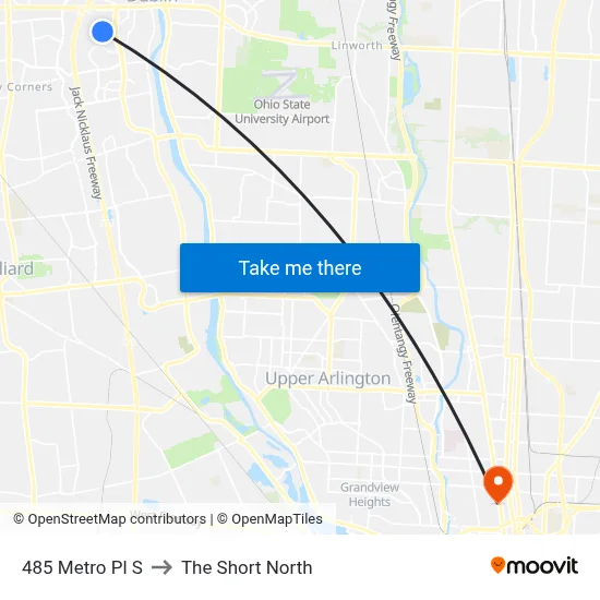 485 Metro Pl S to The Short North map