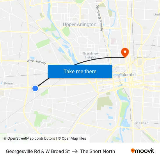 Georgesville Rd & W Broad St to The Short North map