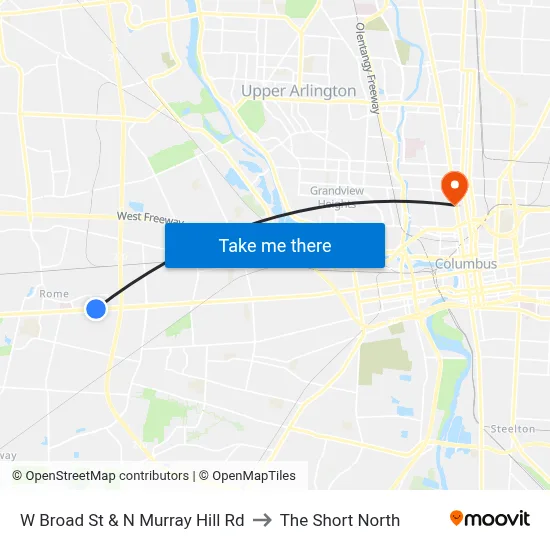 W Broad St & N Murray Hill Rd to The Short North map