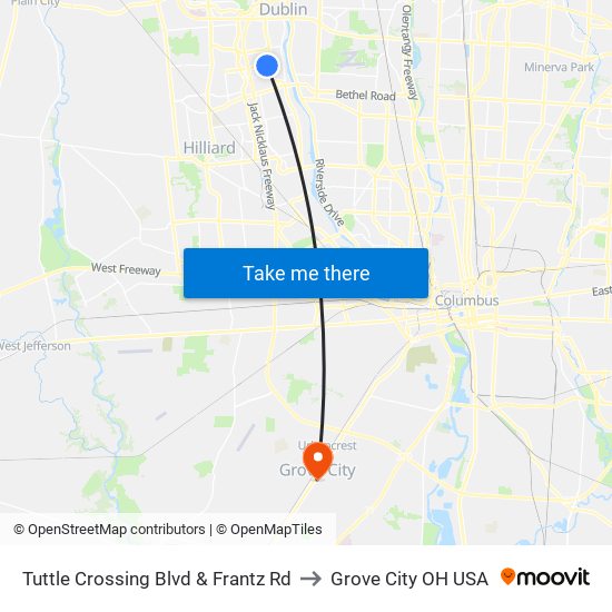 Tuttle Crossing Blvd & Frantz Rd to Grove City OH USA map