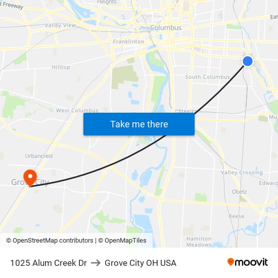 1025 Alum Creek Dr to Grove City OH USA map