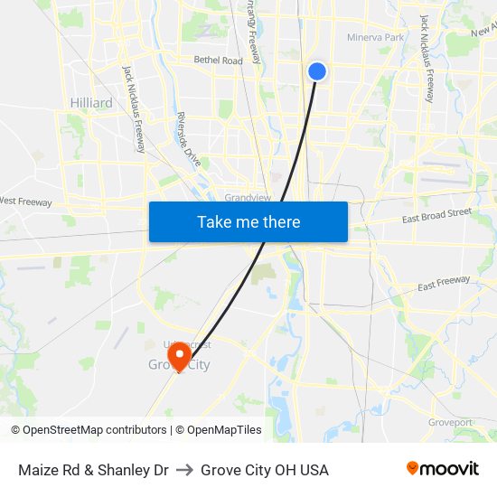 Maize Rd & Shanley Dr to Grove City OH USA map