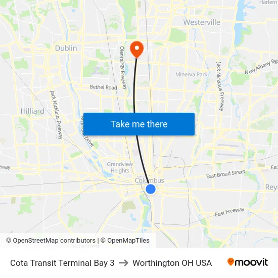 Cota Transit Terminal Bay 3 to Worthington OH USA map