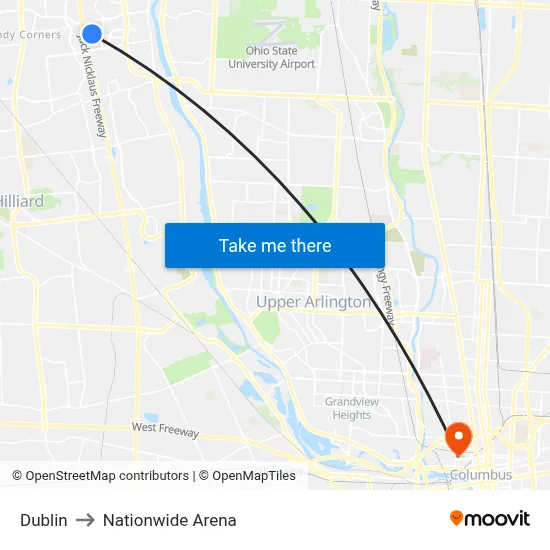 Dublin to Nationwide Arena map