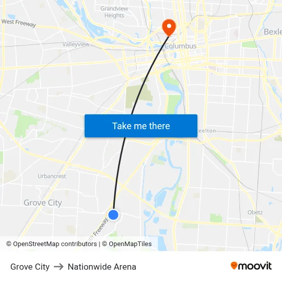 Grove City to Nationwide Arena map