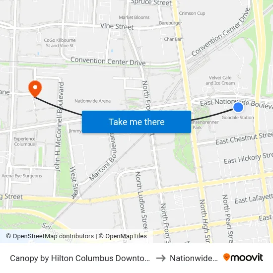 Canopy by Hilton Columbus Downtown Short North to Nationwide Arena map