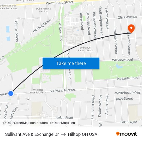 Sullivant Ave & Exchange Dr to Hilltop OH USA map