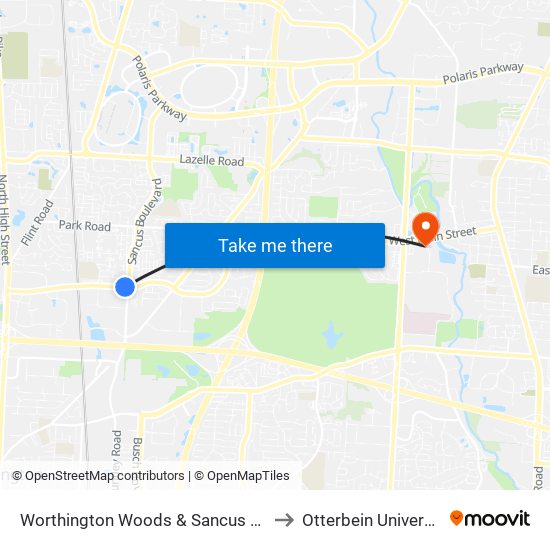 Worthington Woods & Sancus Blvd to Otterbein University map