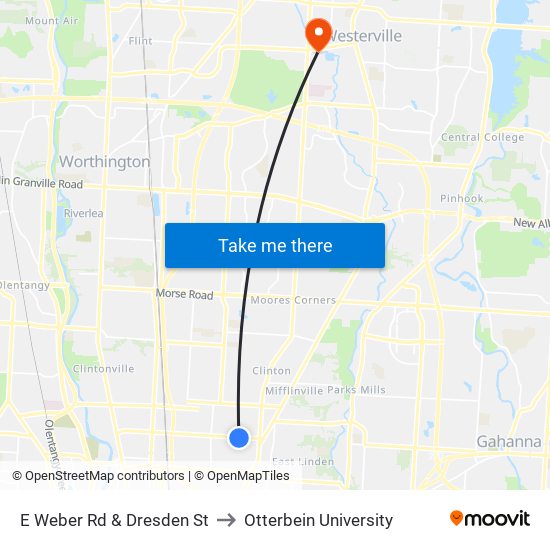 E Weber Rd & Dresden St to Otterbein University map